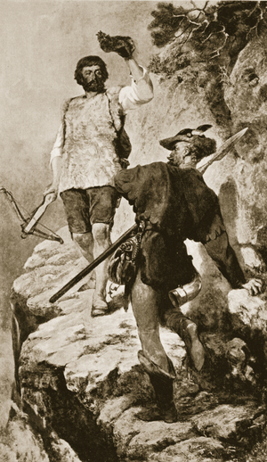 Gessler encountering Tell when separated from his men (litho)