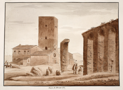 Torre di Mezza via, 1833 (etching with brown wash)