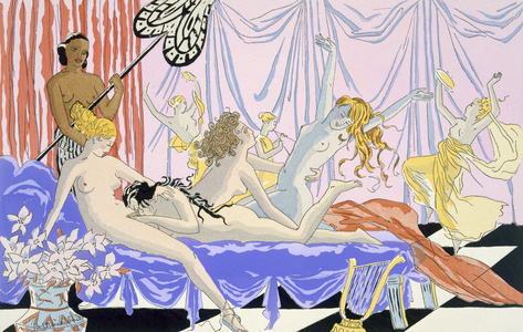 A Nocturnal Feast in the Temple of Sappho at Lesbos, c.1920 (colour litho)