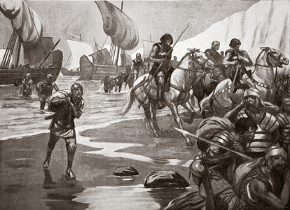 Caesar's Second Landing, 54 BC, illustration from 'Hutchinson's Story of the British Nation', c.1920 (litho)