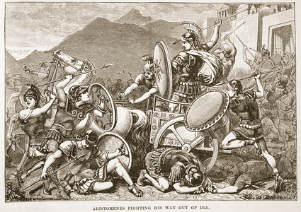 Aristomenes fighting his way out of Ira (litho)