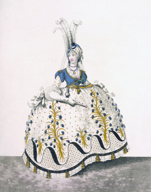 Court Dress, fig no.130 from 'The Gallery of Fashion', 1797 (coloured engraving)
