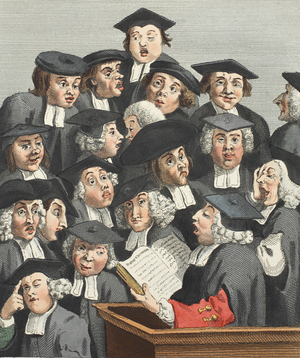 The Lecture, illustration from 'Hogarth Restored: The Whole Works of the celebrated William Hogarth, re-engraved by Thomas Cook', pub. 1812 (hand-coloured engraving)