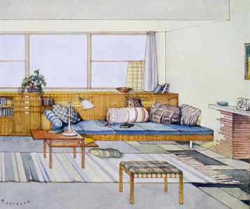 Part of a hall, by W. Gutmann, from 'Modern Interiors in Colour', published by Julius Hoffmann, Stuttgart, 1929 (colour litho)