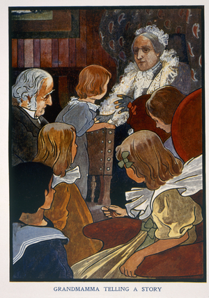 Grandmamma telling a story (colour litho)