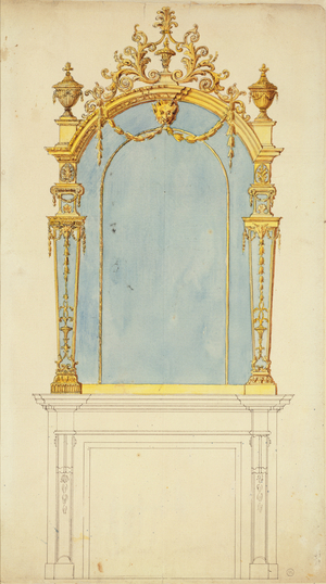 Design for a giltwood mirror, c.1765-70 (pen & ink with w/c on paper)