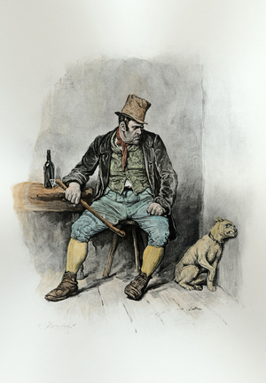 Bill Sykes and his dog, from 'Charles Dickens: A Gossip about his Life', by Thomas Archer, published c.1894 (litho) (later colouration)