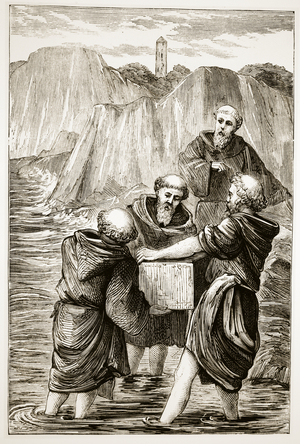 St. Brigit's box, from 'The Trias Thaumaturga, or Three Wonder-Working Saints of Ireland', by Mary Cusack (1829-99) published c.1890s (litho) (b/w photo)