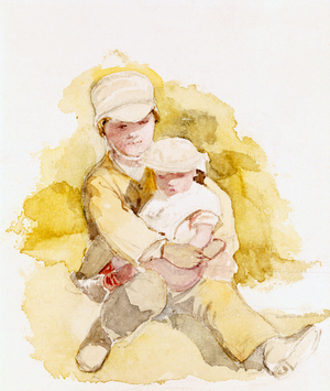 Sketch of Two Children, c.1852 (w/c on paper)