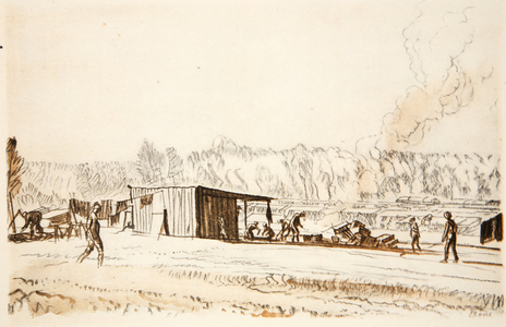 A kitchen in the field, illustration from 'The Western Front', pub. by Country Life Ltd, 1917 (litho)