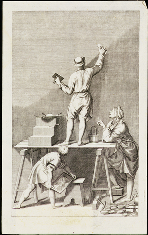 Preparing a wall for fresco painting (engraving)