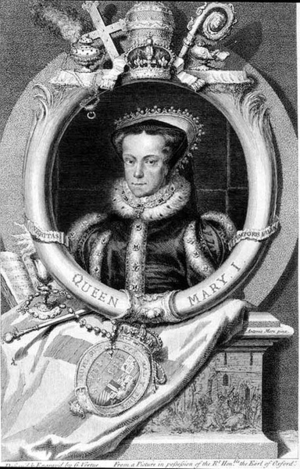Mary I (1516-58) Queen of England from 1553, engraved by George Vertue (1684-1756) (engraving)