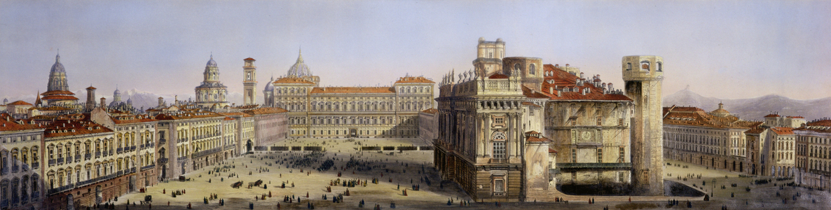 Piazza Castello, Turin, engraved by F. Citterio (coloured engraving)
