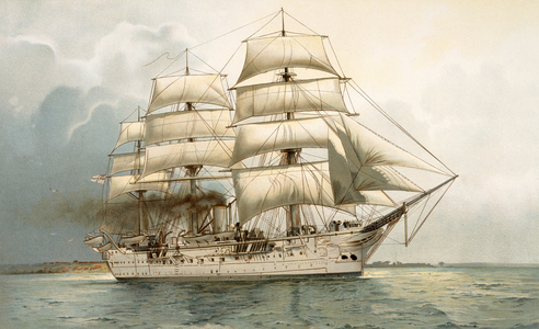 Three masted training ship 'The Stein' under full sail, illustration from 'Deutschland zur See', 1910 (colour litho)