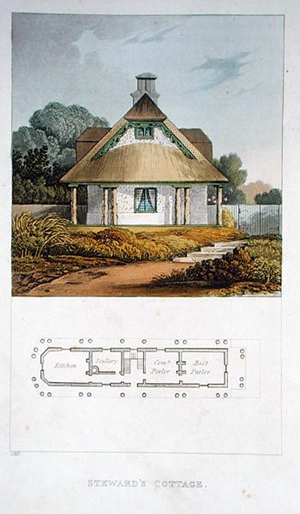 Steward's Cottage, from Ackermann's 'Repository of Arts', published 1818 (colour litho)