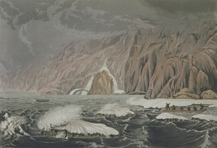 Expedition doubling Cape Barrow, July 25 1821, from 'Narrative of a Journey to the Shores of the Polar Sea in the Years 1819-22' by Sir John Franklin (1786-1847) engraved by Edward Finden (1791-1857) published 1823-28 (colour engraving)