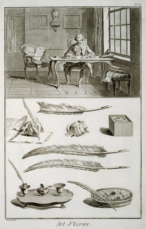 Art of writing, plate from Diderot's 'Encyclopedie' (engraving)