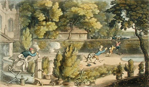 'Oh the unconscionable Brute!', from 'Dance of Death', published by Ackermann, 1815 (colour litho)
