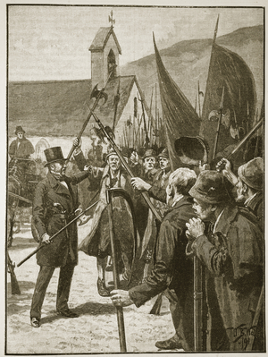 Muster of the Irish at Mullinahone, illustration from 'Cassell's Illustrated History of England' (engraving) (sepia photo)