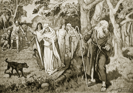 The meeting of Kenneth and Fenella, 993, illustration from 'Hutchinson's Story of the British Nation', c.1920 (litho)