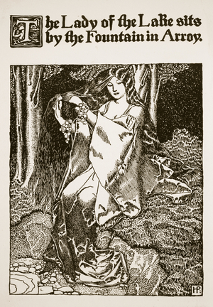 The Lady of the Lake sits by the Fountain in Arroy, illustration from 'The Story of King Arthur and his Knights', 1903 (litho)