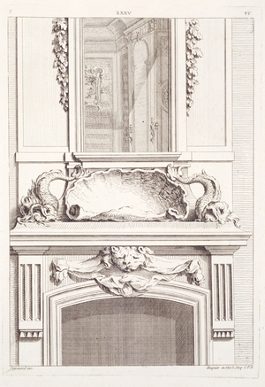 Fireplace, Oppenord, Giles Marie, Paris 1745, engraved plates for his designs