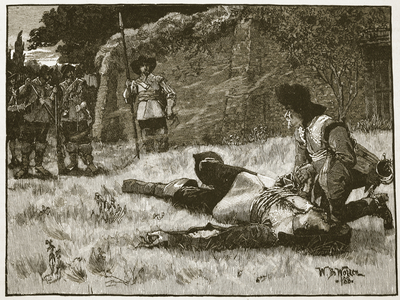 Execution of Sir Charles Lucas and Sir George Lisle, illustration from 'Cassell's Illustrated History of England' (engraving) (sepia photo)