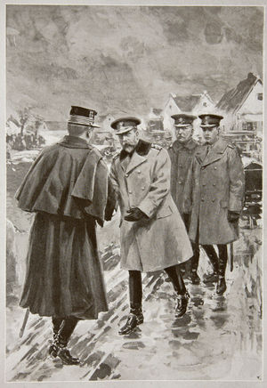The King at the Front meeting President Poincare, December, from 'The Year 1915: a Record of Notable Achievements and Events', 1915 (litho)