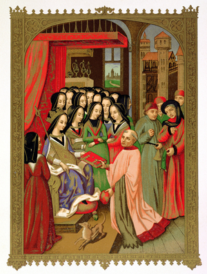 The Court of Mary of Anjou (1404-63) Wife of Charles VII (1403-61) (colour litho)