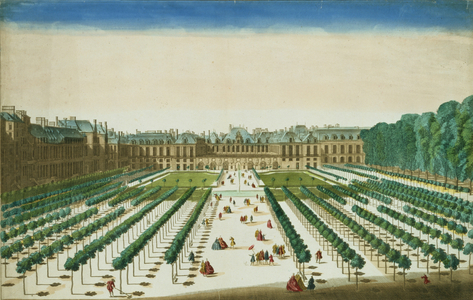 View and Perspective of the Palais Royal from the Garden Side, engraved by Antoine Aveline (1691-1743) (engraving)
