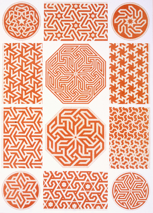 Stucco decoration: various geometric patterns, 19th century (print)