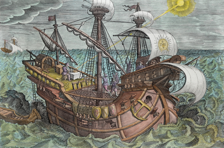 Calculating Longitude with the Declination of the Sun, plate 17 from 'Nova Reperta' (New Discoveries) engraved by Philip Galle (1537-1612) c.1600 (engraving) (later colouration)