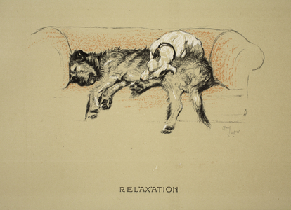 Relaxation, 1930, 1st Edition of 'Sleeping Partners', Aldin, Cecil Charles Windsor (1870-1935), published by Eyre and Spottiswoode Limited, Chalk and Charcoal on paper