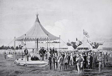 The Queen firing the first shot at Wimbledon, July 1860, illustration from 'The History of the Nation' (litho)