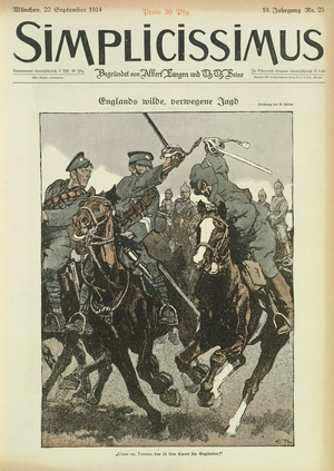 England's Savage, Reckless Hunt, front cover of a German magazine, 'Simplicissimus', pub. 1914 (litho)