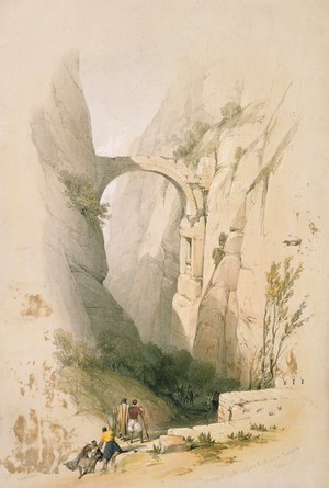 Triumphal Arch crossing the Ravine leading to Petra, plate 95 from Volume III of 'The Holy Land', engraved by Louis Haghe (1806-85) pub. 1849 (litho)