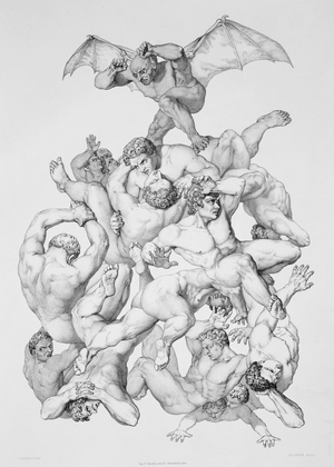 Beelzebub expels the Fallen Angels, illustration for an edition of 'Paradise Lost' by John Milton (1608-74) published Paris 1868 (engraving)