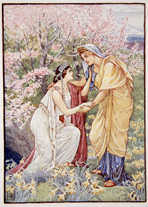 Demeter rejoiced, for her daughter was by her side, illustration from The Story of Greece by Mary Macgregor, 1st edition, 1913 (colour print)