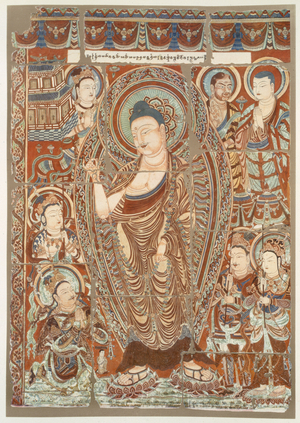 Cave painting showing the worship of the Buddha Simha, from 'Temple Paintings from Pranidhi-Szene Nr 11 and Pranidhi-Szene Nr 5', published c.1913 (colour litho)