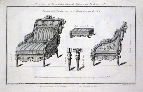 Turkish style bergere armchair, from 'Oeuvres diverses de Lalonde, decorateur et dessinateur', published 1780-96 (litho)