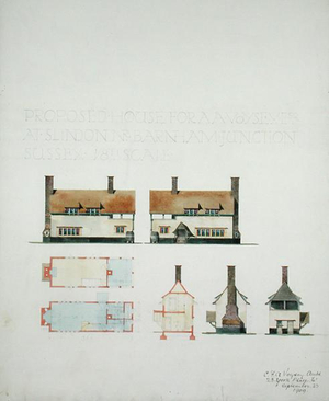 Proposed house for A.A. Voysey Esq. at Slindon near Barnham Junction, Sussex, 1909 (w/c and pencil on paper)