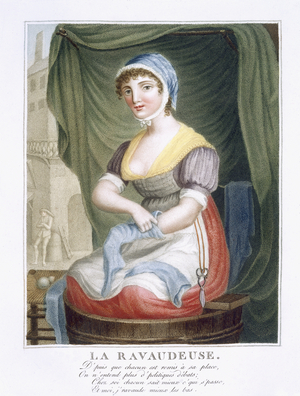 The Stocking Darner, c.1816 (coloured engraving)