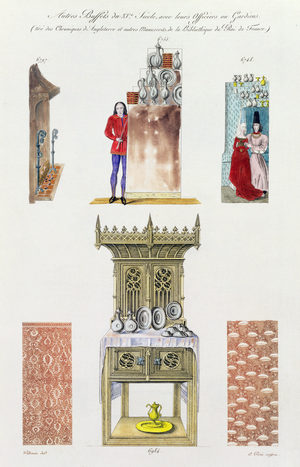 Fifteenth century furniture, from 'Monuments Francais', lithograph by Amedee Peree, 1839 (litho)