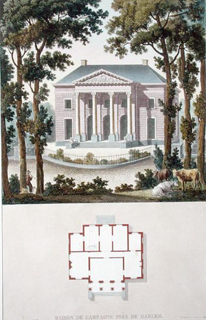 Country House near Haarlem, Holland, from 'Choix des Monuments, Edifices et Maisons les plus remarquables du Royaume des Pays-Bas' by Pierre Jacques Goetghebuer, published 1827 (aquatint)