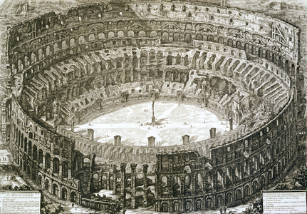 Aerial view of the Colosseum in Rome from 'Views of Rome', first published in 1756, printed Paris 1800 (engraving)