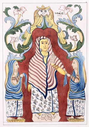 Pattinee Dewa, the Four Hill Guards, from 'The History and Doctrine of Buddhism' by Edward Upham, 1829 (colour litho)