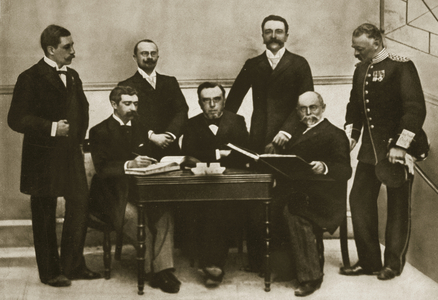 The first meeting of the Organising Committee (IOC) for the first Olympic Games, Athens, 1896 (b/w photo)