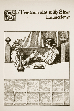 Sir Tristram sits with Sir Launcelot, illustration from 'The Story of the Champions of the Round Table' (litho)