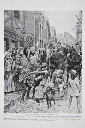 The punishment of a fraudulent baker, illustration from 'Hutchinson's Story of the British Nation', c.1923 (litho)