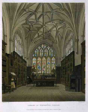 Library of Winchester College, from 'History of Winchester College', part of 'History of the Colleges', engraved by William James Bennett (1787-1844) pub. by R. Ackermann, 1816 (aquatint)